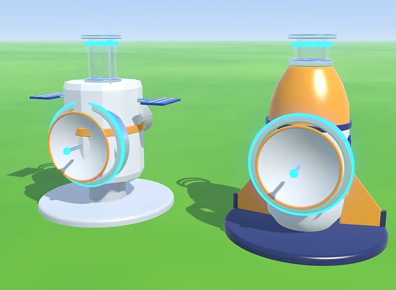 Two Orbital Station machines: a satellite and a rocket